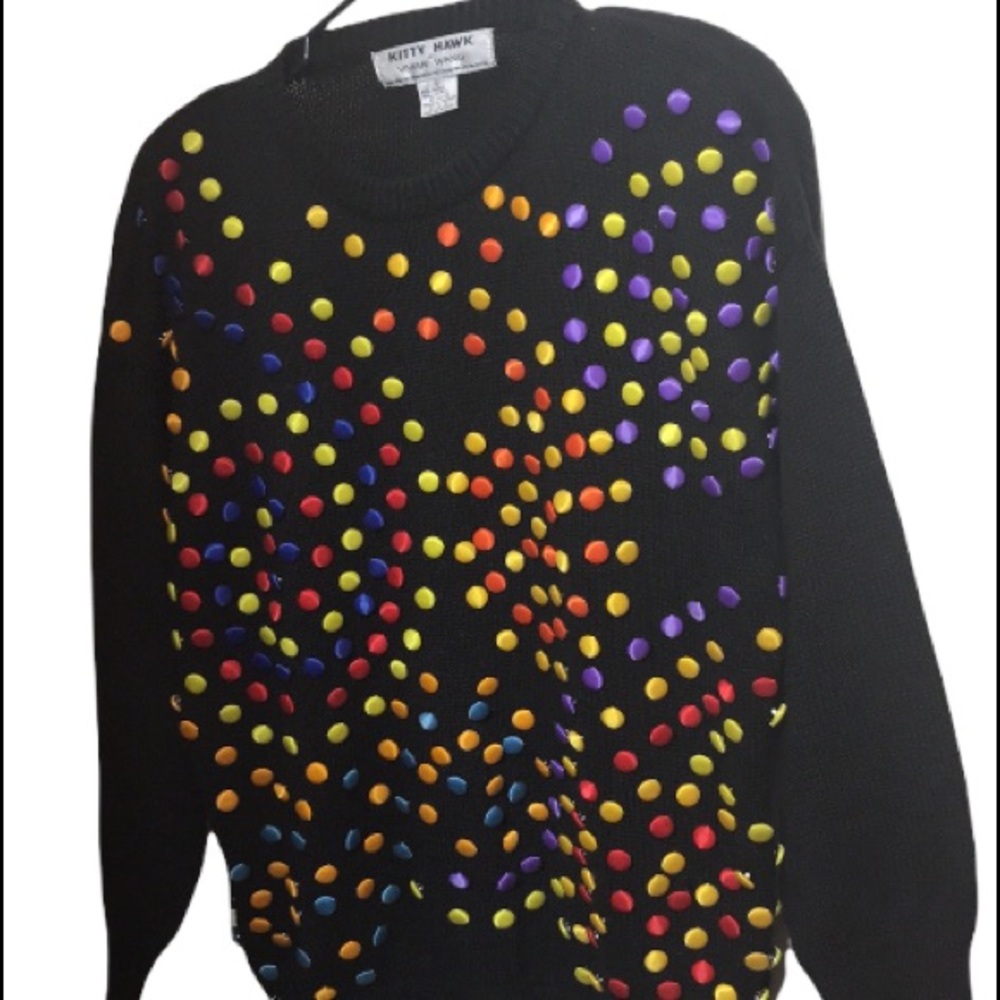 VINTAGE KITTY HAWK By Vivian Wang Multi-Color Buttons Pullover Sweater.. Size:Sm